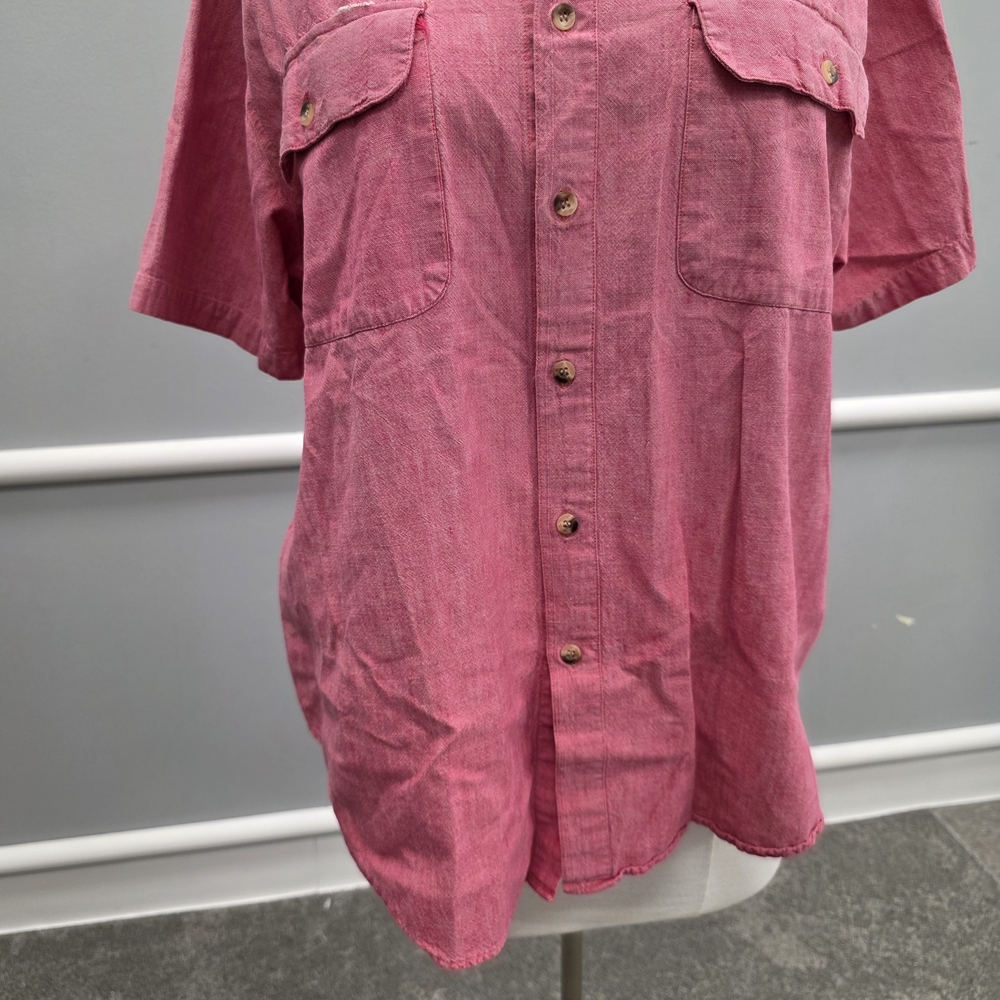 Men's Pink Button-Up Short Sleeve  Shirt - Picture 3 of 9
